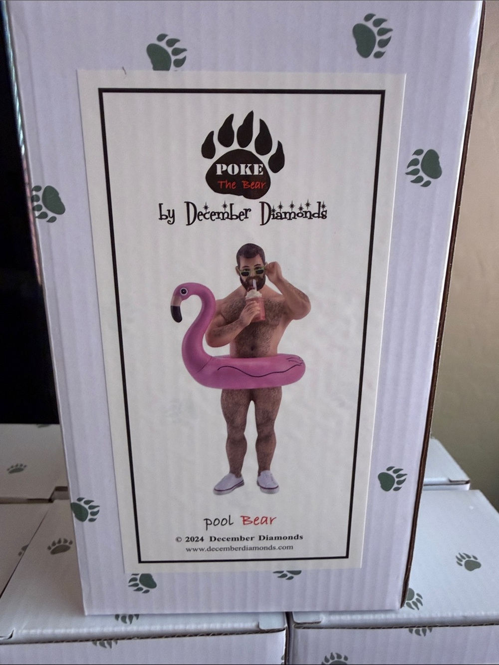 Poke The Bear by December Diamonds Pool Bear Figurine with Pink Flamingo Float